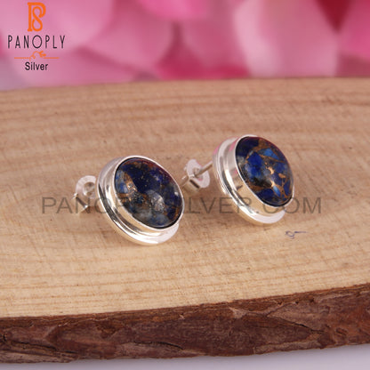 Mojave Copper Lapis Oval Shape 925 Sterling Silver Earrings