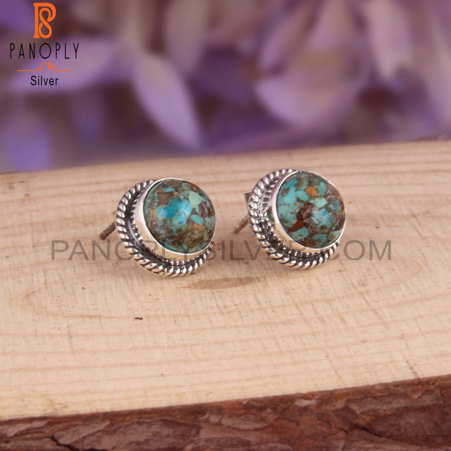 Boulder Turquoise Round Shape 925 Sterling Silver Earrings