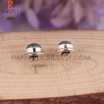Boulder Turquoise Round Shape 925 Sterling Silver Earrings