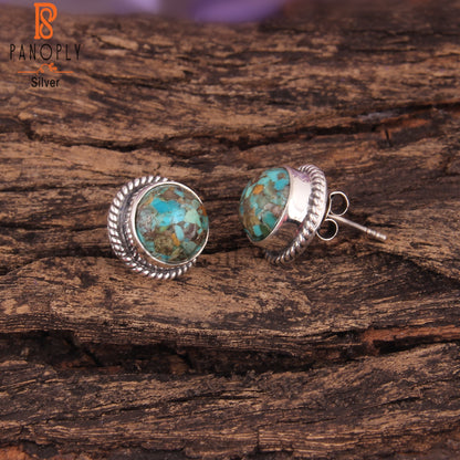 Boulder Turquoise Round Shape 925 Sterling Silver Earrings