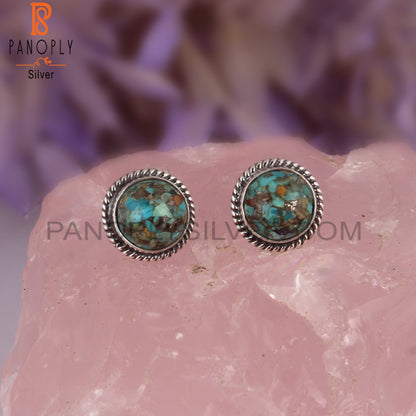 Boulder Turquoise Round Shape 925 Sterling Silver Earrings