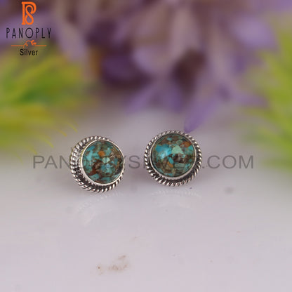 Boulder Turquoise Round Shape 925 Sterling Silver Earrings