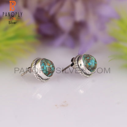 Boulder Turquoise Round Shape 925 Sterling Silver Earrings