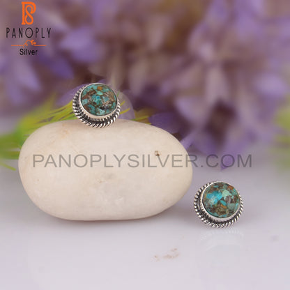 Boulder Turquoise Round Shape 925 Sterling Silver Earrings