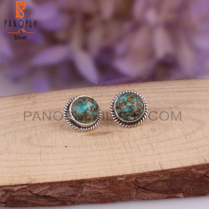 Boulder Turquoise Round Shape 925 Sterling Silver Earrings