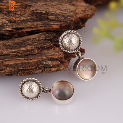 Doublet Gray Mop Crystal Round Shape 925 Silver Earrings