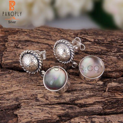 Doublet Gray Mop Crystal Round Shape 925 Silver Earrings