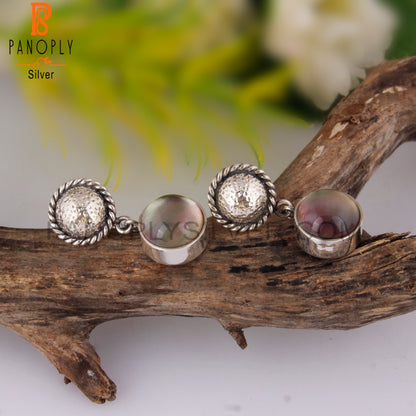 Doublet Gray Mop Crystal Round Shape 925 Silver Earrings