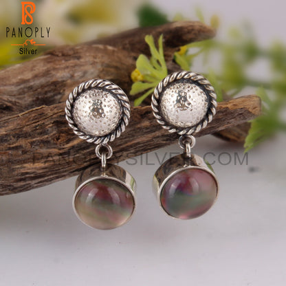 Doublet Gray Mop Crystal Round Shape 925 Silver Earrings