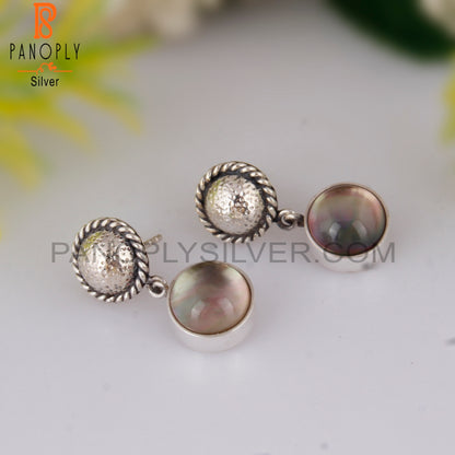 Doublet Gray Mop Crystal Round Shape 925 Silver Earrings