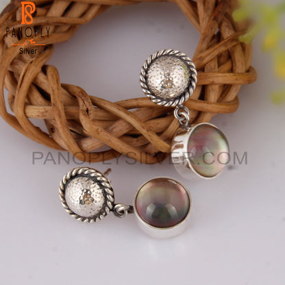 Doublet Gray Mop Crystal Round Shape 925 Silver Earrings