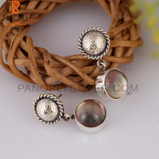 Doublet Gray Mop Crystal Round Shape 925 Silver Earrings