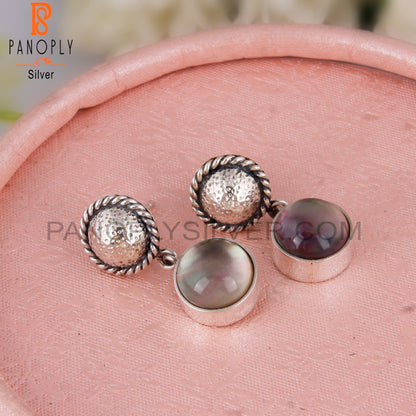 Doublet Gray Mop Crystal Round Shape 925 Silver Earrings