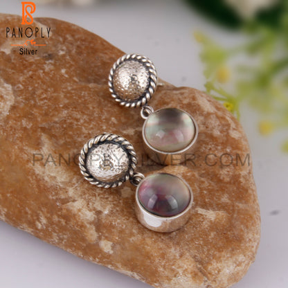 Doublet Gray Mop Crystal Round Shape 925 Silver Earrings