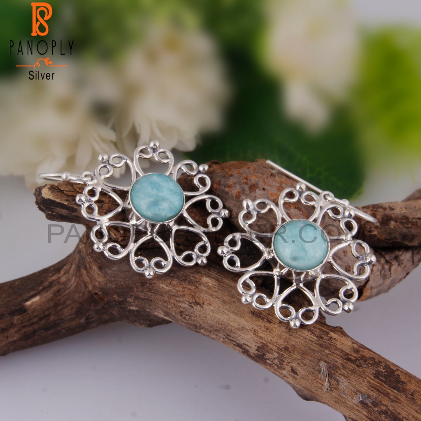 Amazonite Round 925 Sterling Silver Earrings