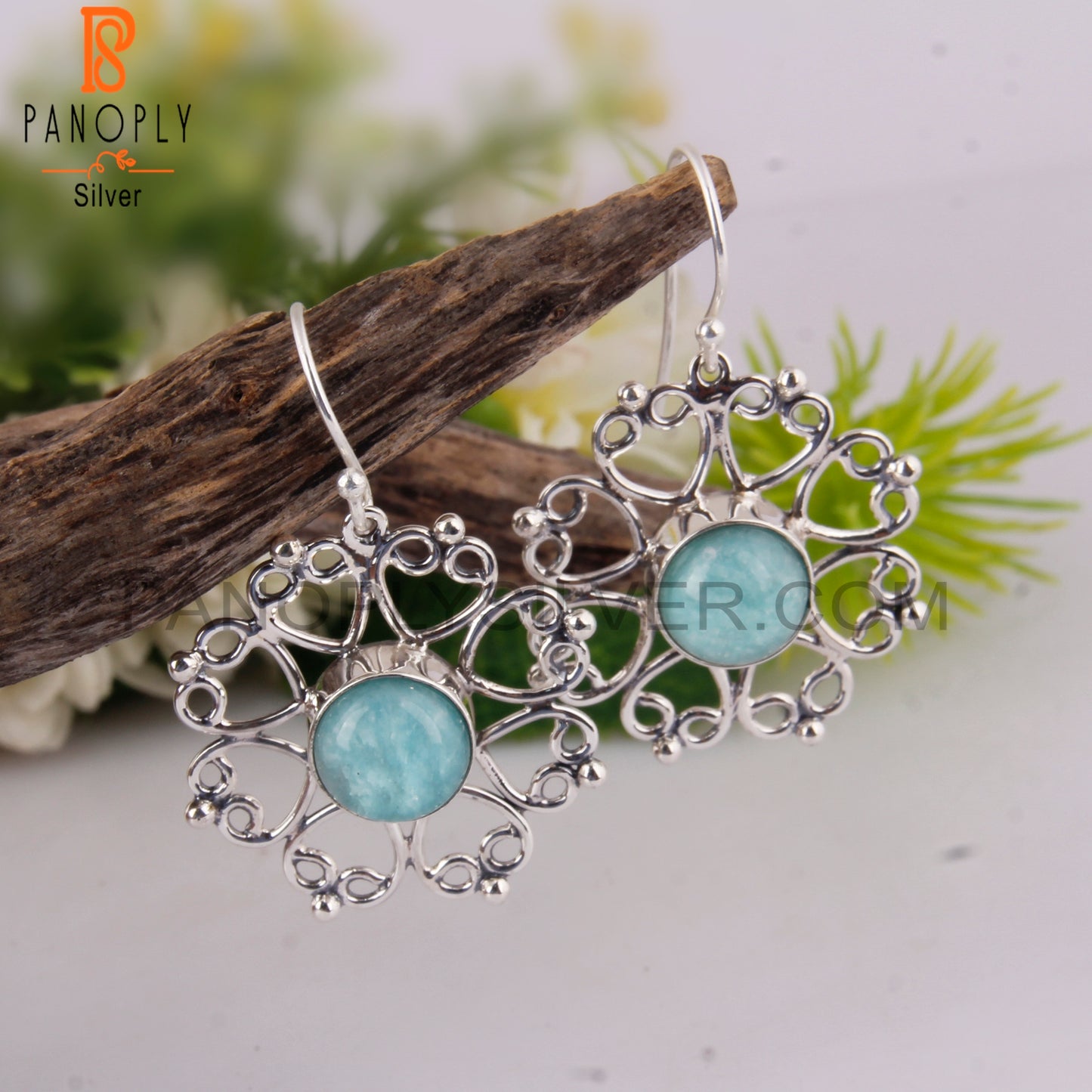 Amazonite Round 925 Sterling Silver Earrings