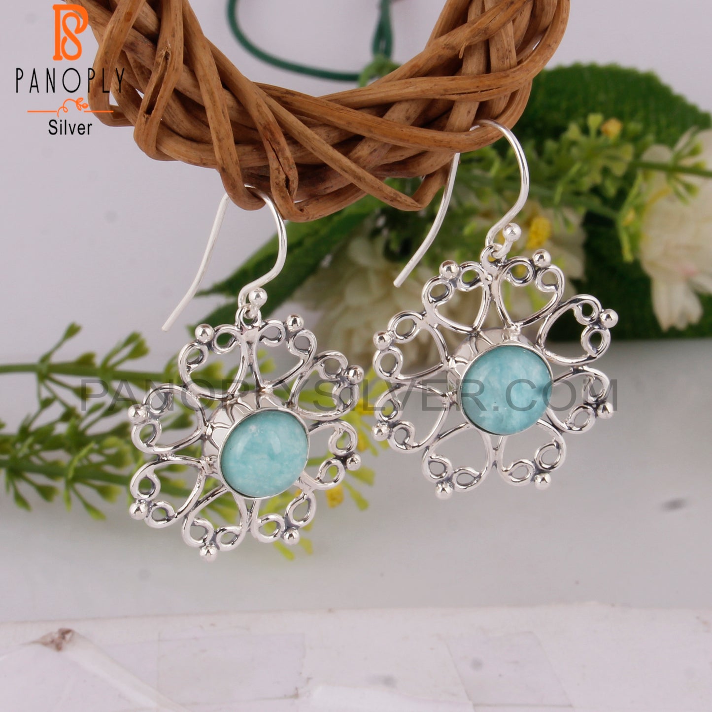 Amazonite Round 925 Sterling Silver Earrings