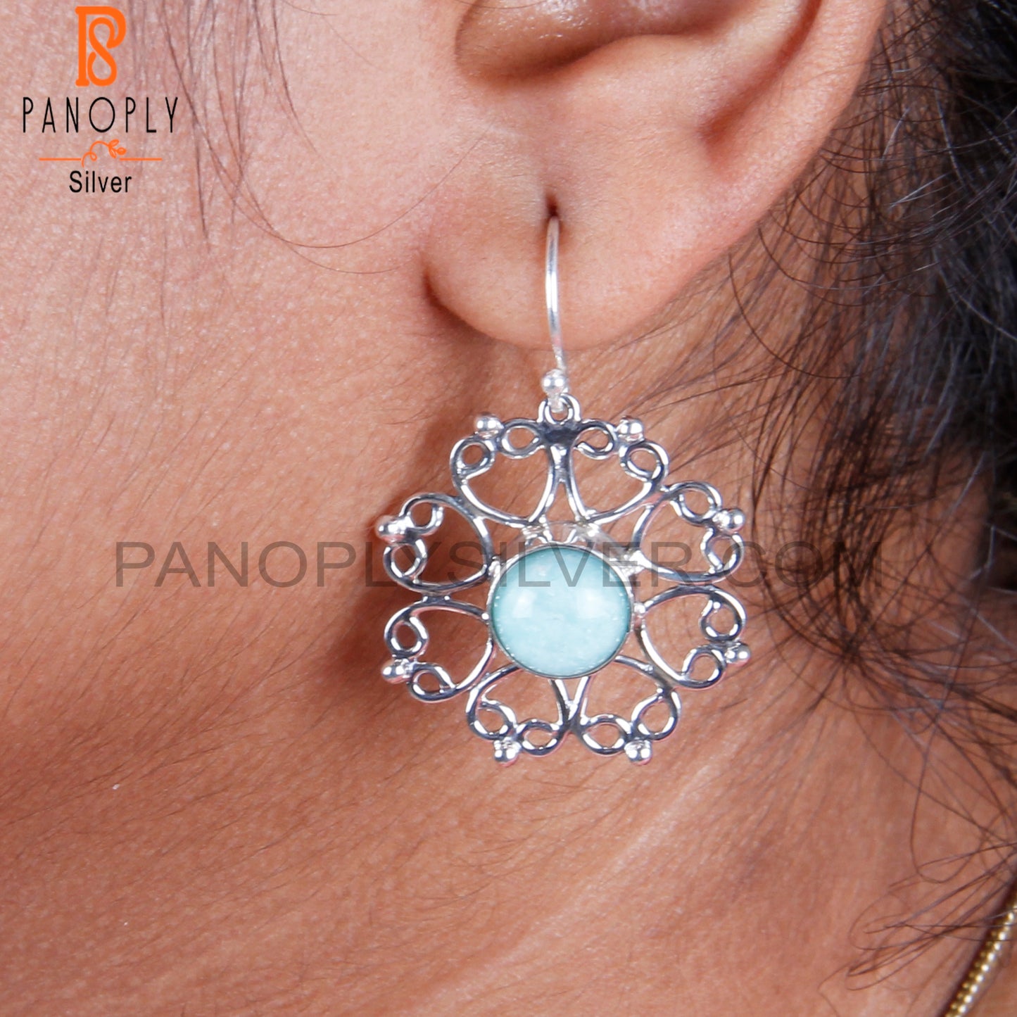Amazonite Round 925 Sterling Silver Earrings