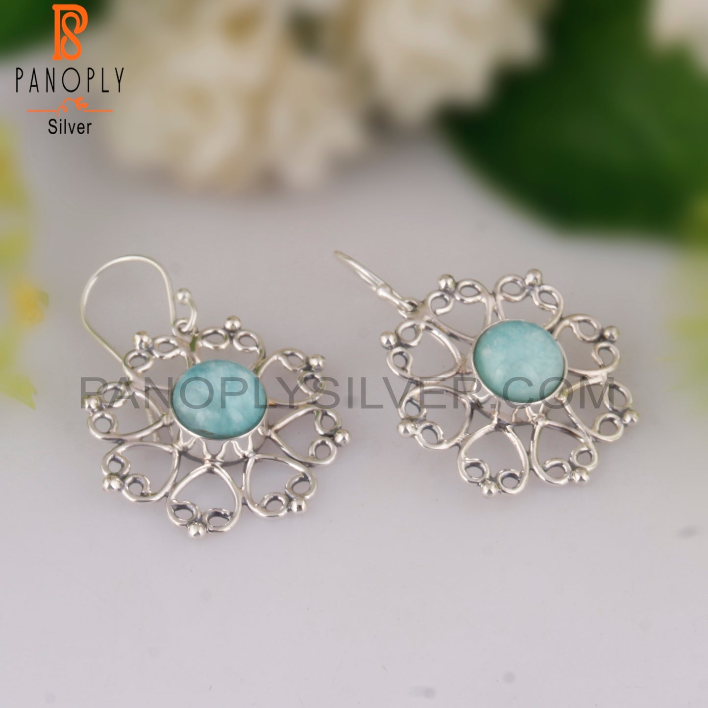 Amazonite Round 925 Sterling Silver Earrings