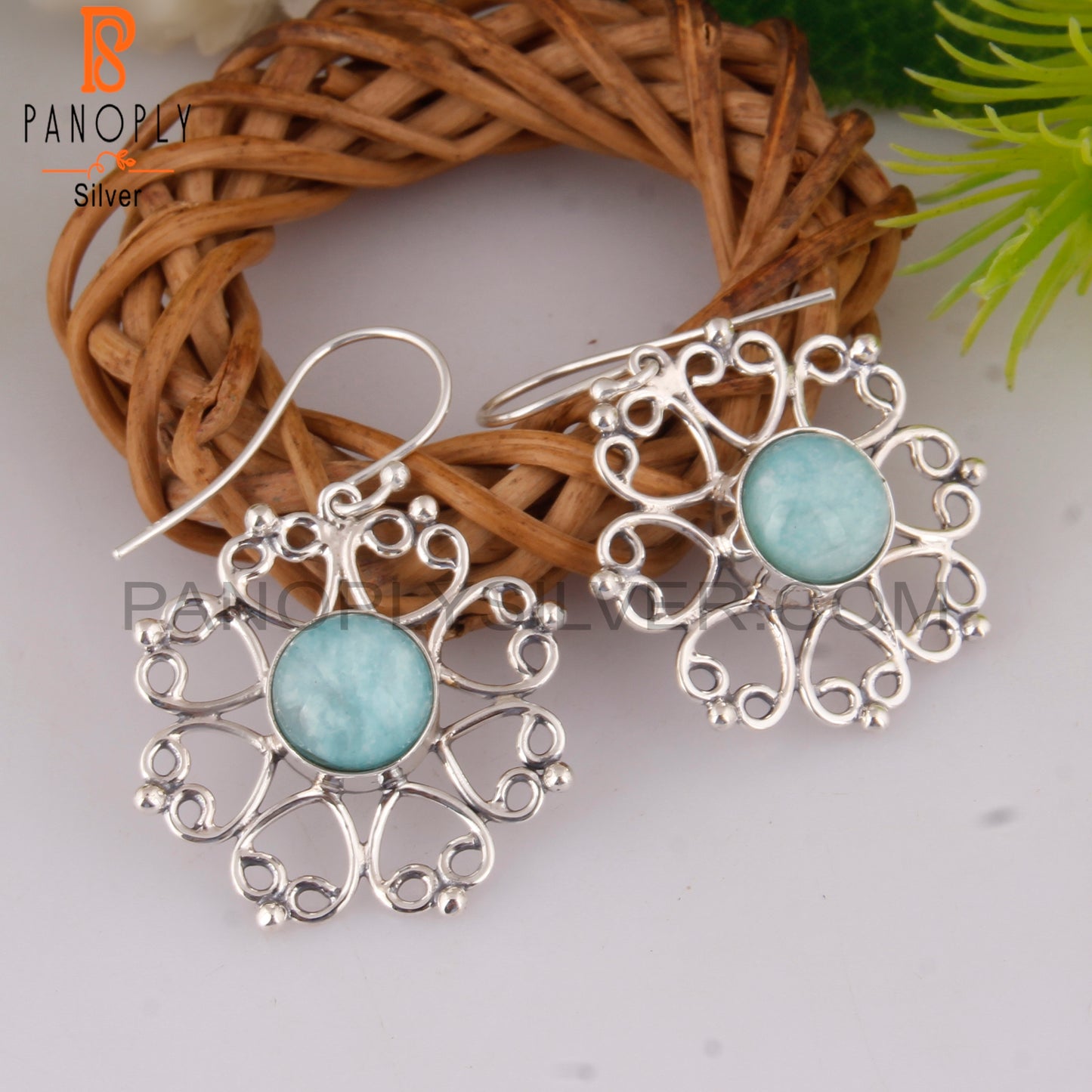 Amazonite Round 925 Sterling Silver Earrings