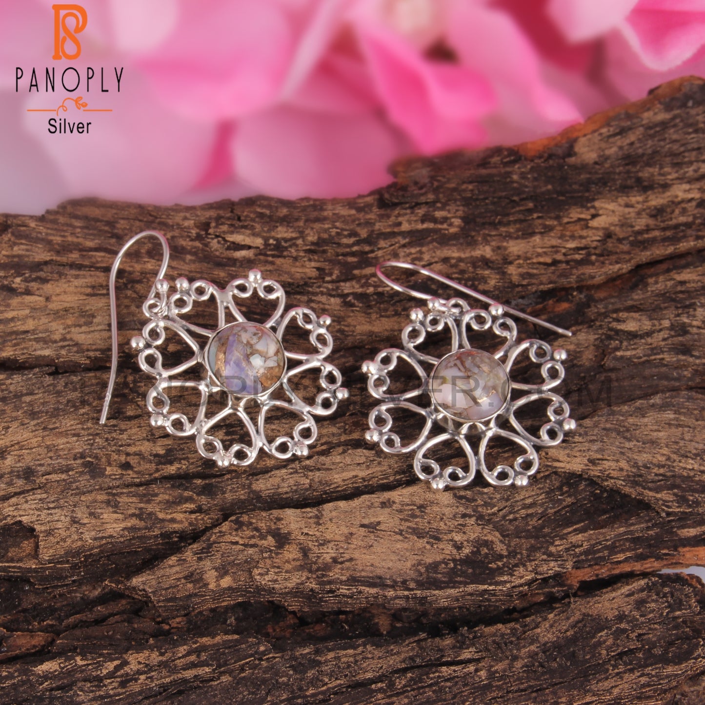 Woman Earrings Mojave Copper Ethiopian Opal Round 925 Silver