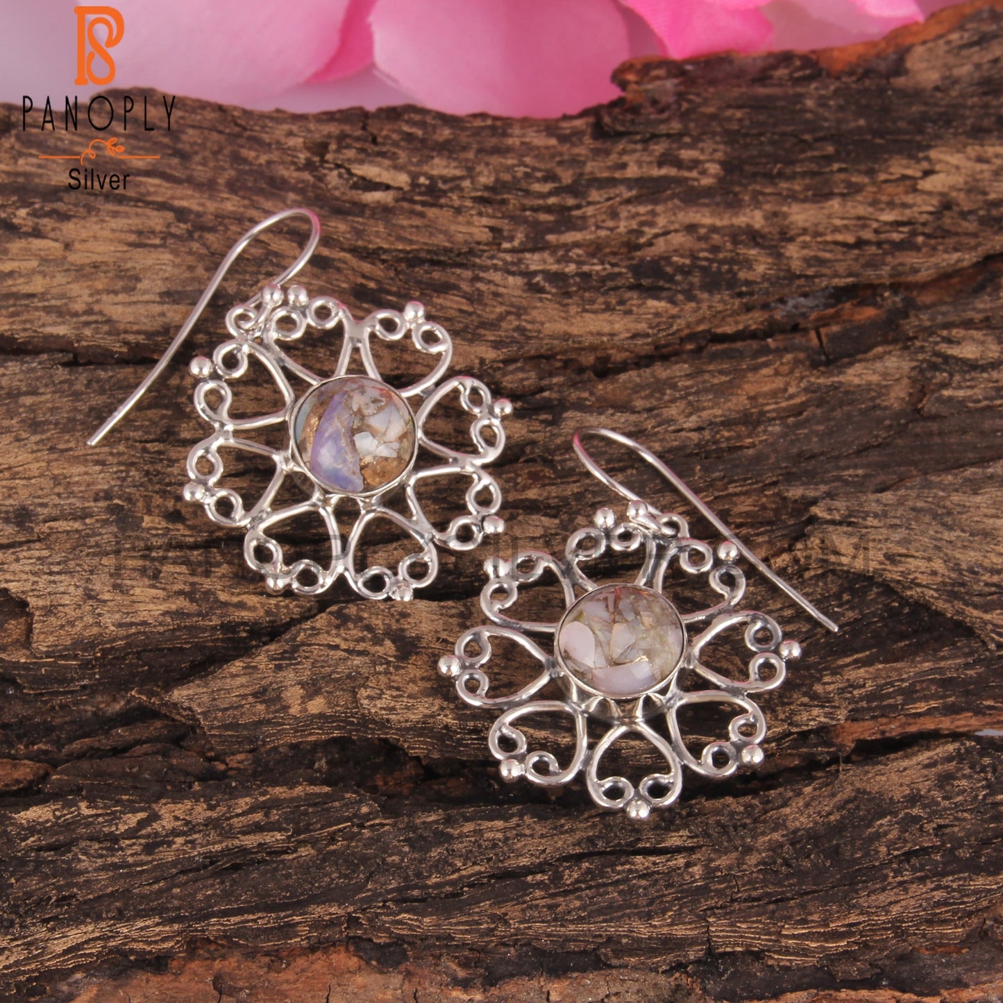 Woman Earrings Mojave Copper Ethiopian Opal Round 925 Silver