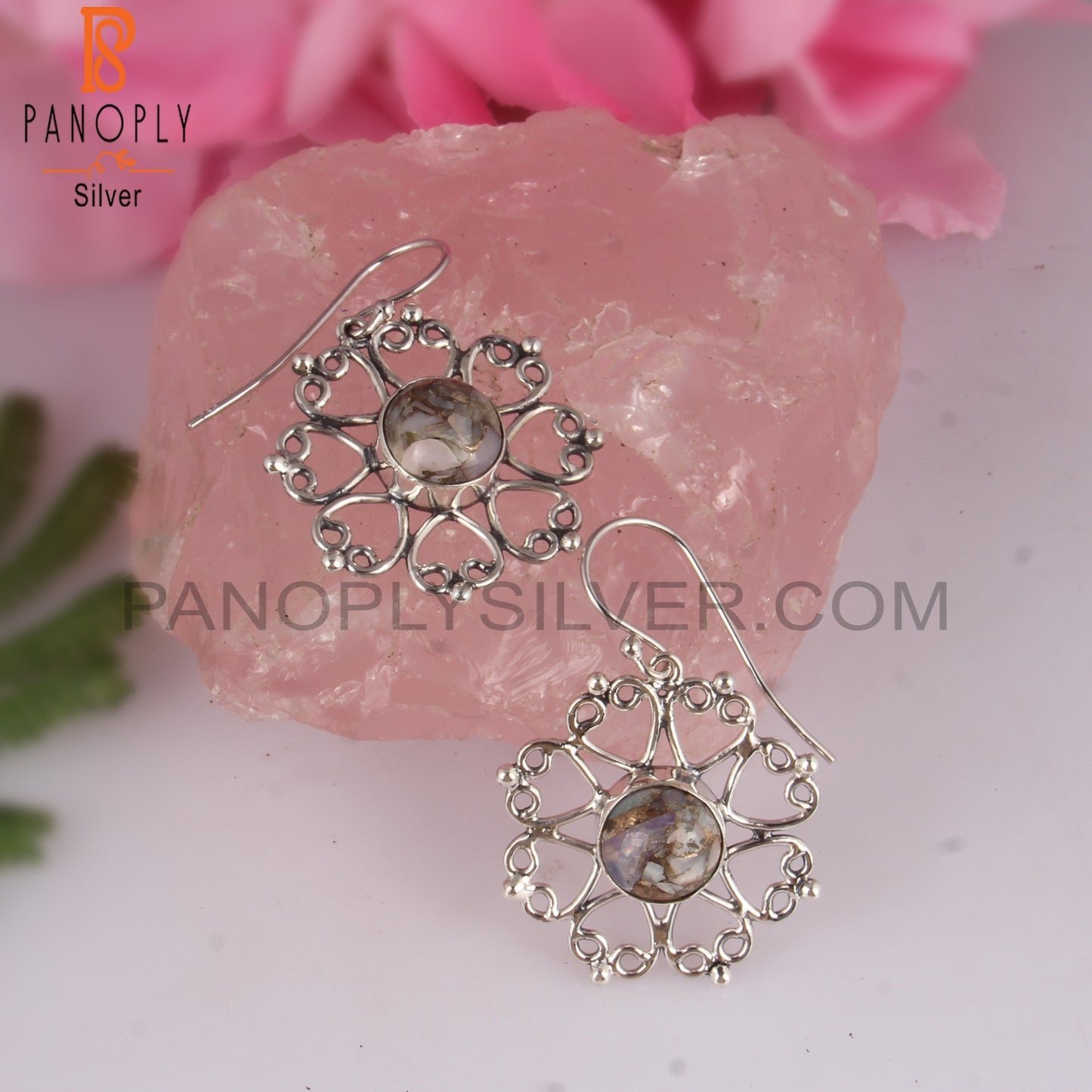 Woman Earrings Mojave Copper Ethiopian Opal Round 925 Silver