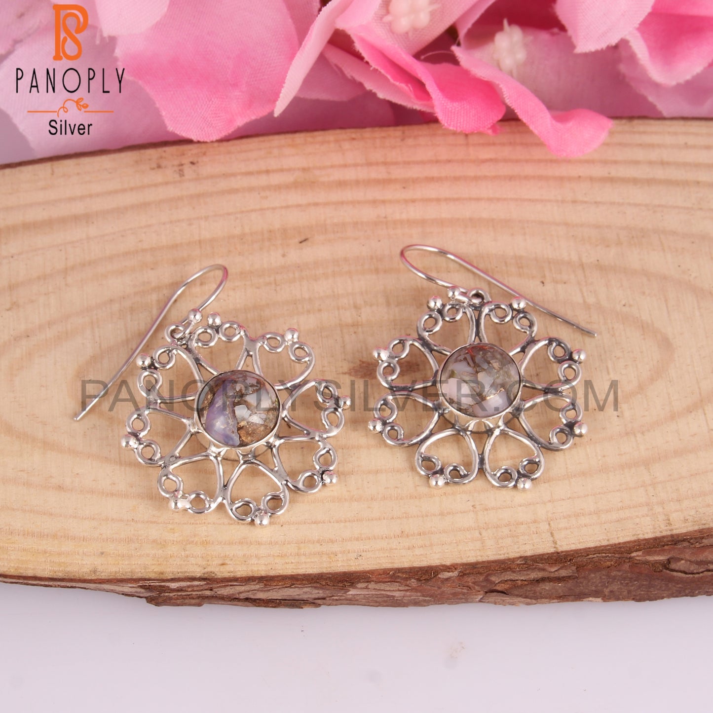 Woman Earrings Mojave Copper Ethiopian Opal Round 925 Silver