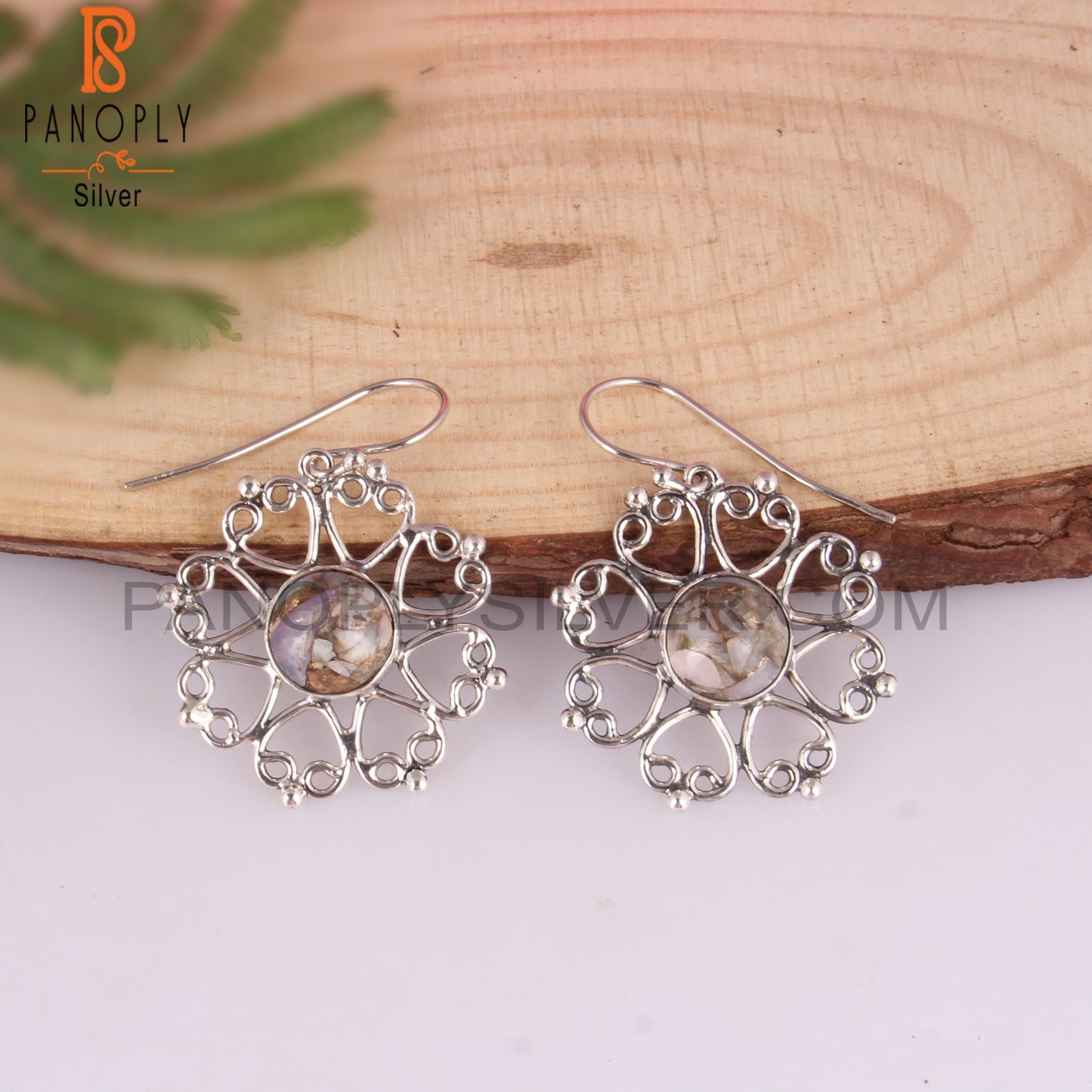Woman Earrings Mojave Copper Ethiopian Opal Round 925 Silver