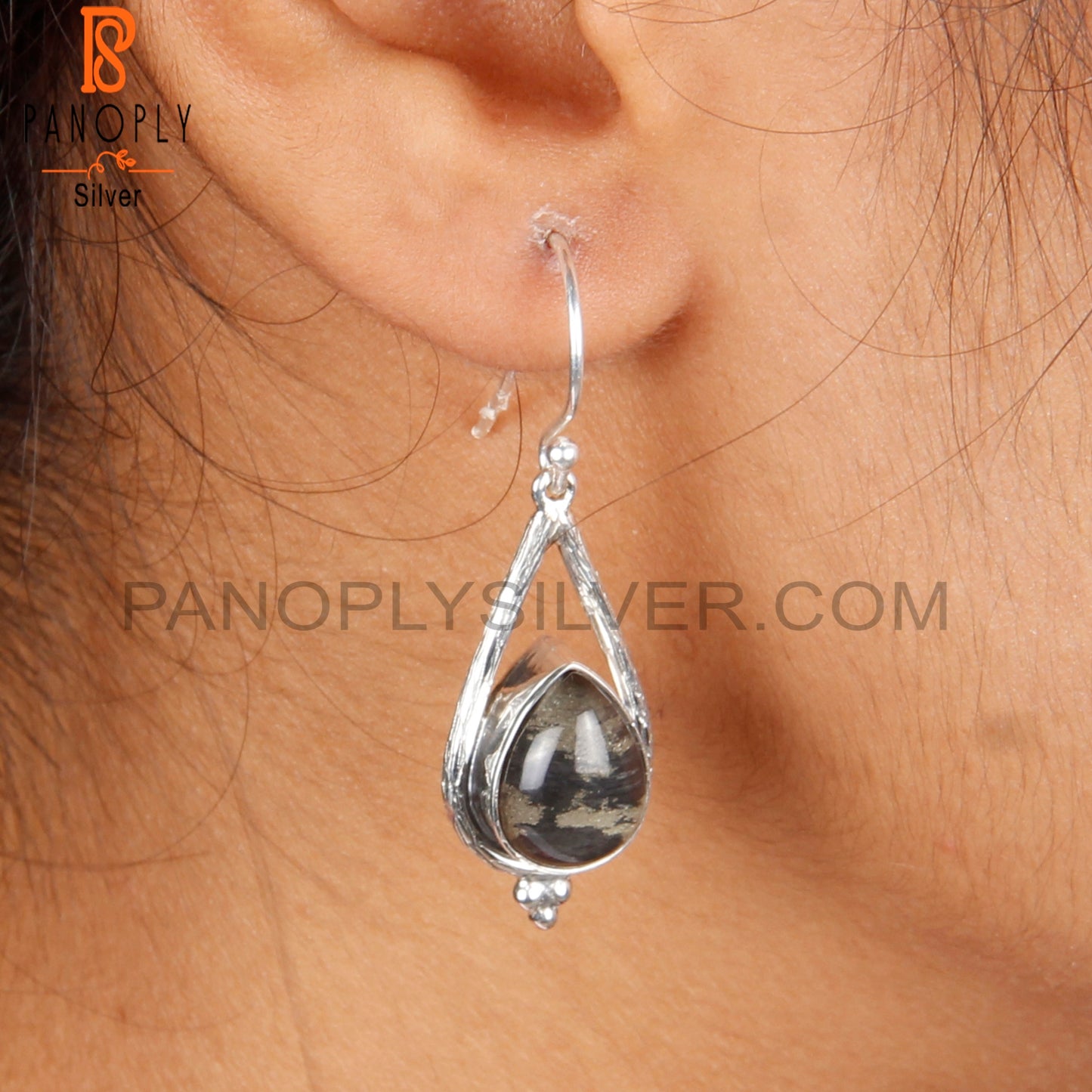 Doublet Apache Gold Crystal Pear Shape 925 Silver Earrings