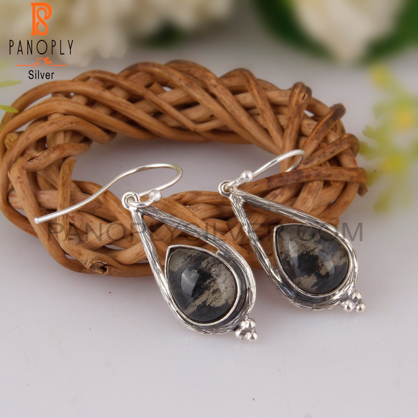 Doublet Apache Gold Crystal Pear Shape 925 Silver Earrings