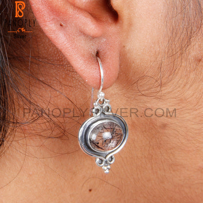 Black Rutile 925 Sterling Silver Anniversary Earrings