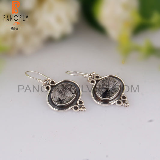 Black Rutile 925 Sterling Silver Anniversary Earrings