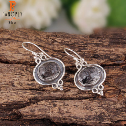 Black Rutile 925 Sterling Silver Anniversary Earrings