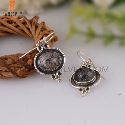 Black Rutile 925 Sterling Silver Anniversary Earrings