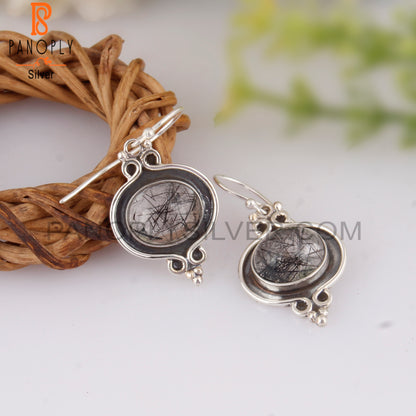 Black Rutile 925 Sterling Silver Anniversary Earrings