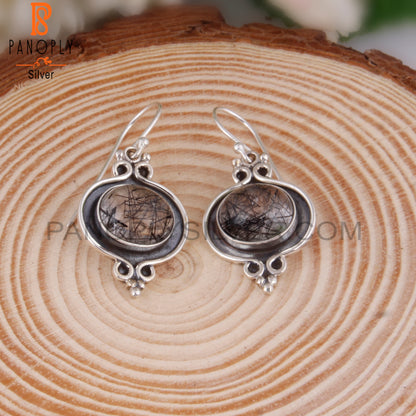 Black Rutile 925 Sterling Silver Anniversary Earrings
