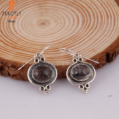 Black Rutile 925 Sterling Silver Anniversary Earrings