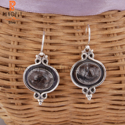 Black Rutile 925 Sterling Silver Anniversary Earrings