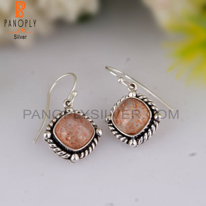 Doublet Sunstone Crystal Cushion 925 Sterling Silver Earrings