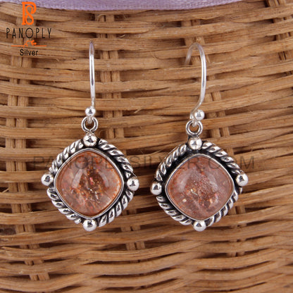 Doublet Sunstone Crystal Cushion 925 Sterling Silver Earrings