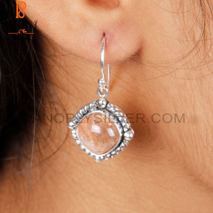 Doublet Sunstone Crystal Cushion 925 Sterling Silver Earrings