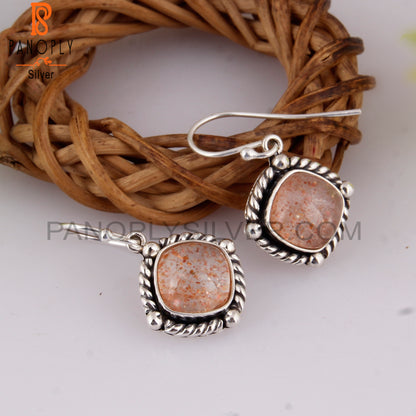 Doublet Sunstone Crystal Cushion 925 Sterling Silver Earrings
