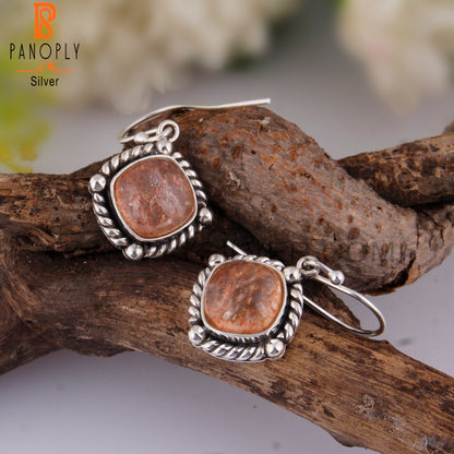 Doublet Sunstone Crystal Cushion 925 Sterling Silver Earrings