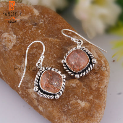 Doublet Sunstone Crystal Cushion 925 Sterling Silver Earrings