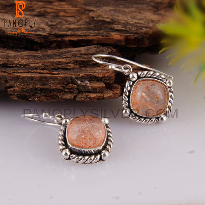 Doublet Sunstone Crystal Cushion 925 Sterling Silver Earrings