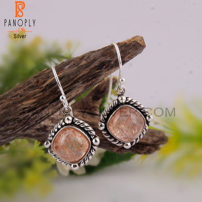 Doublet Sunstone Crystal Cushion 925 Sterling Silver Earrings