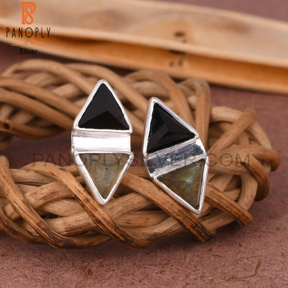 Labradorite & Black Onyx Triangle 925 Sterling Silver Earrings