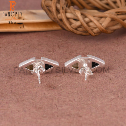 Labradorite & Black Onyx Triangle 925 Sterling Silver Earrings