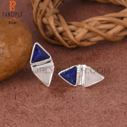 Lapis, Rainbow Moonstone Triangle 925 Sterling Silver Earrings